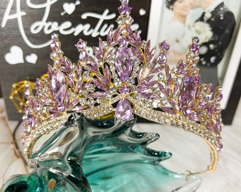 Purple tiara, Lavender crown, Victorian tiara, Crystal crown, Bridal headband, Princess tiara, Wedding tiara, Royal crown, Purple Hair Piece