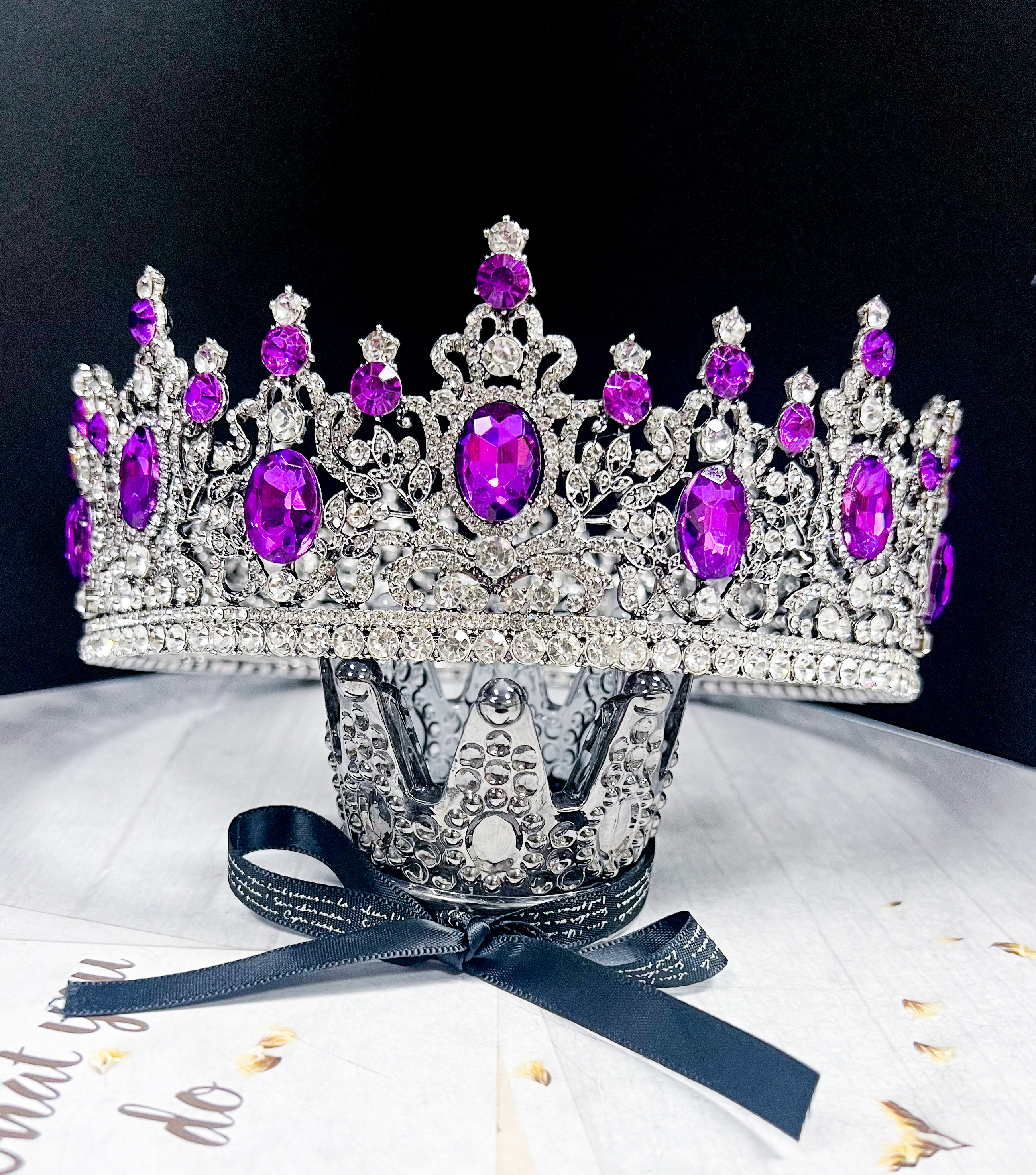 Diadème Couronne Princesse Noir Avec Cristaux - Accessoire Cheveux Vintage Pour Fêtes, Cosplay, Mariage (Taille Adulte)