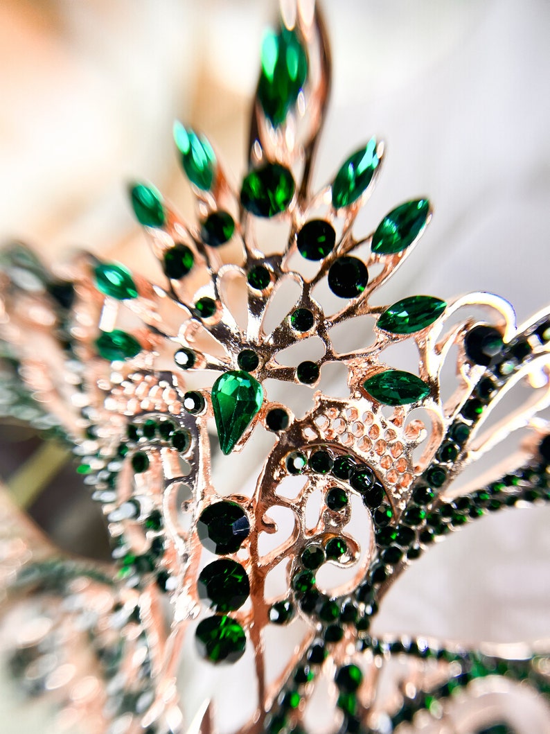 Maskeradmask Lyxig grön kristall, ögonmask med strass, elegant festmask, födelsedag, nyår, teater, Mardi Gras, bröllop, bal bild 4