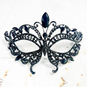Black Masquerade Mask, Luxury Crystal Mask, Masquerade Ball Eye Mask, Gothic Halloween Mask, Prom Mask, Mardi Gras Mask, Butterfly Mask