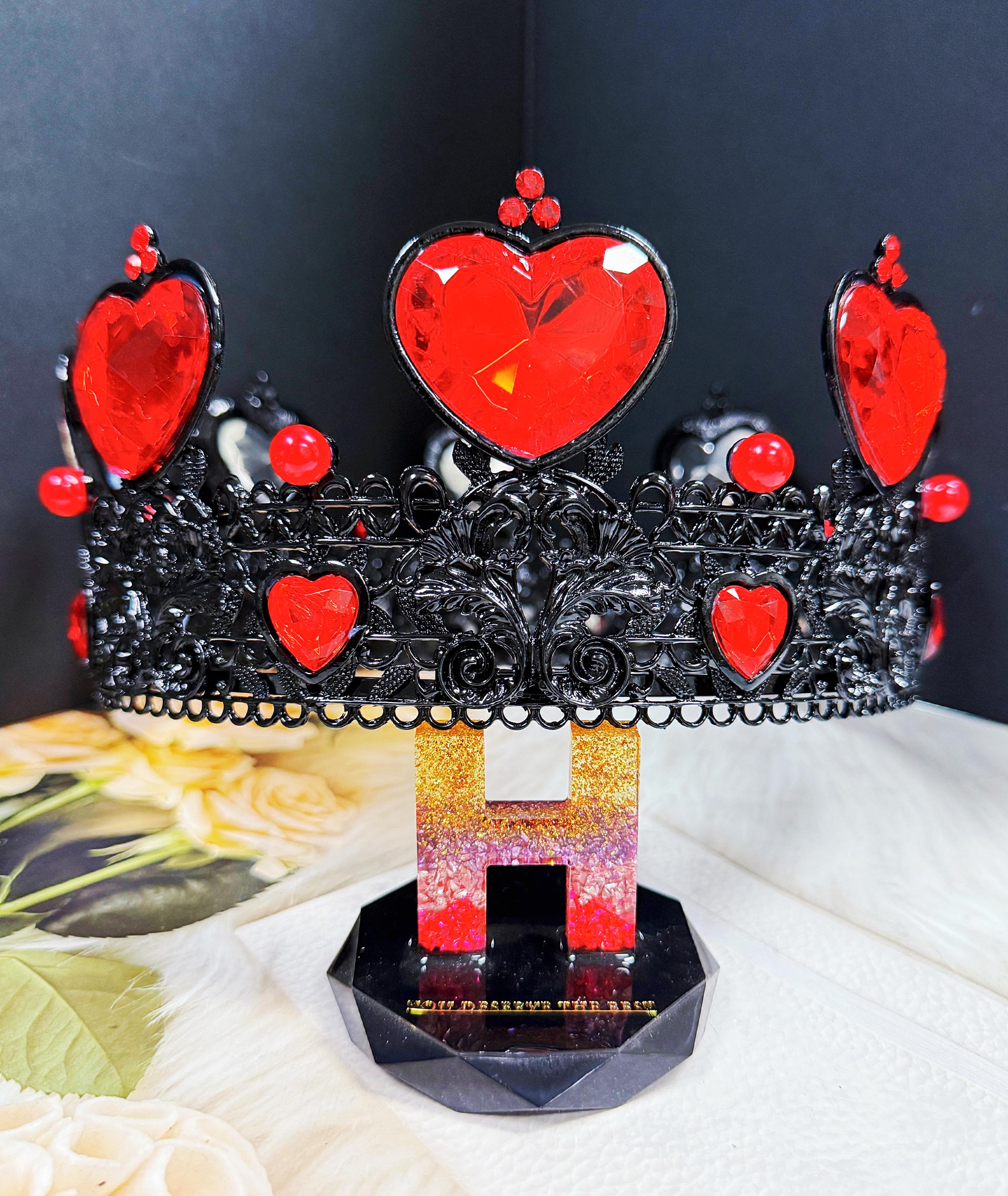 black crown, red crystal crown, gothic headpiece, Halloween costume, cosplay Morticia Gothic Skeleton Hands Crown Red Black Crystal Roses  main image 2