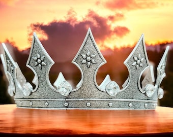 Vintage Silver Rhinestone Crown, Medieval Renaissance Royal Costume and Cosplay Headwear