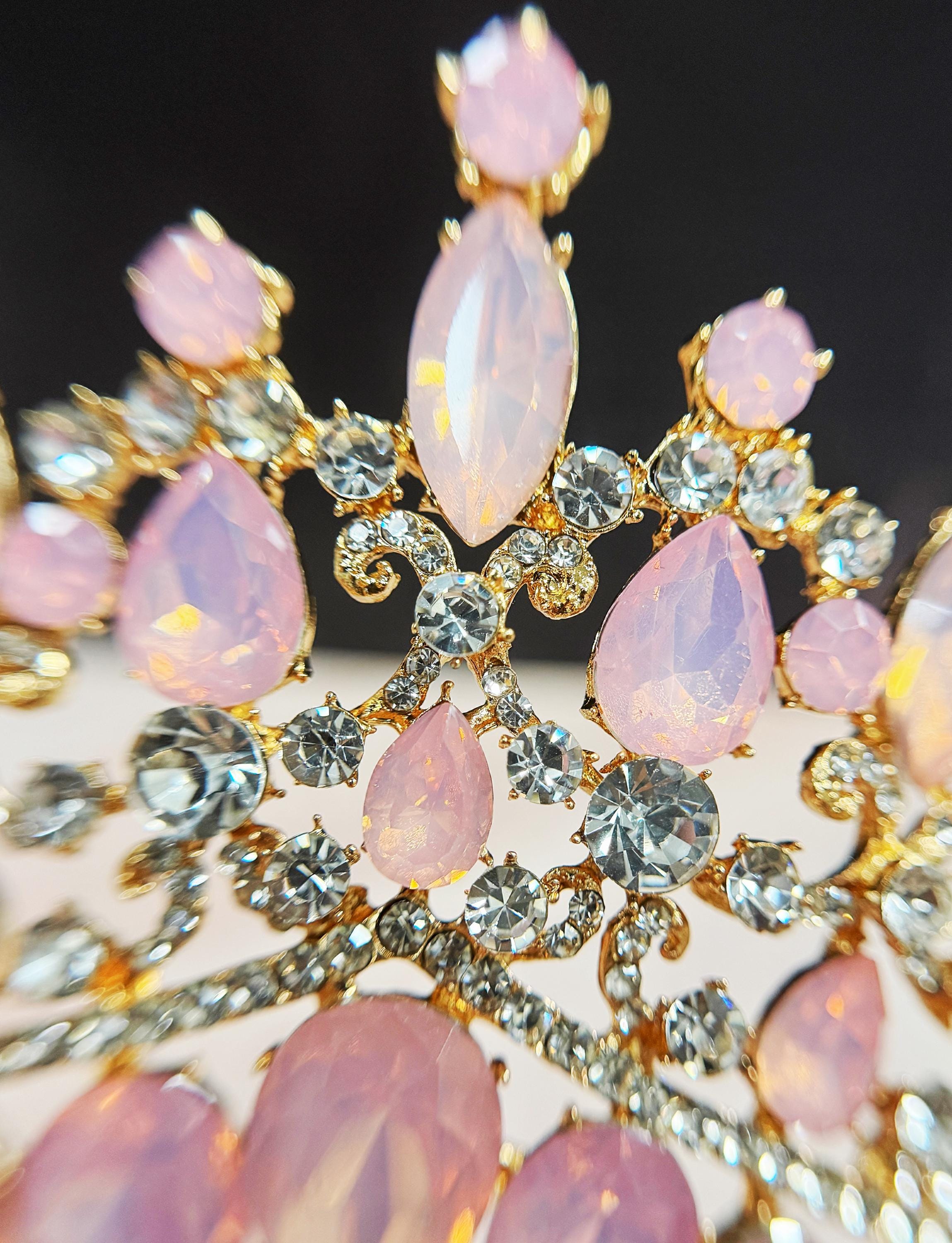 Gold Tiara with Pink and Blue Gemstones Amazon.com: Lovelyshop Blue Gems Rhinestone Gold Tiara for  main image 3