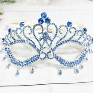 Blauwe kristallen strass maskerademasker: Mardi Gras Party Mask