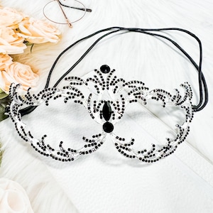 Silver Masquerade Mask, Black Crystal Masquerade Mask, Halloween Party Mask, Prom Mask, Renaissance Mask, Venetian Mask, Large Eye Hole Mask