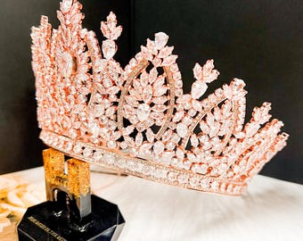 Zirconia Rose Gold Tiara, Crystal Wedding Crown, Prom  display picture 2