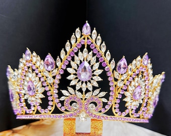 Purple Crystal Pageant Crown: Victorian Gold Princess Tiara