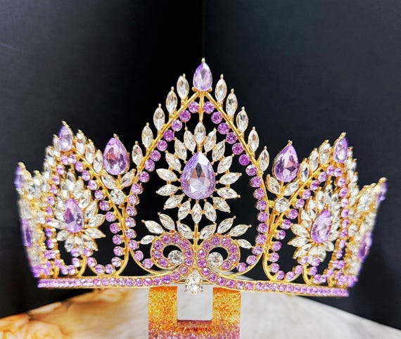 Purple Crystal Pageant Crown: Victorian Gold Princess Tiara  display picture 3