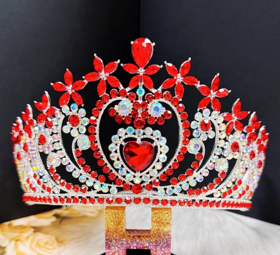 Elegant Red and Silver Tiara Red Crystal and Rhinestone Bridal and Quinceanera Tiara main image 3