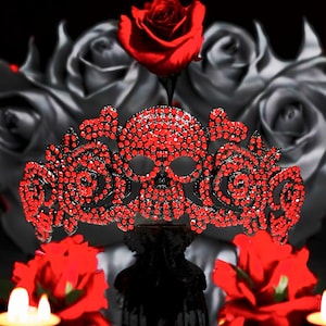 Halloween crown, Black crown, Crystal red crown, Halloween headpiece, Evil Queen crown, Day of the Dead decor, Witch crown, Skull crown,