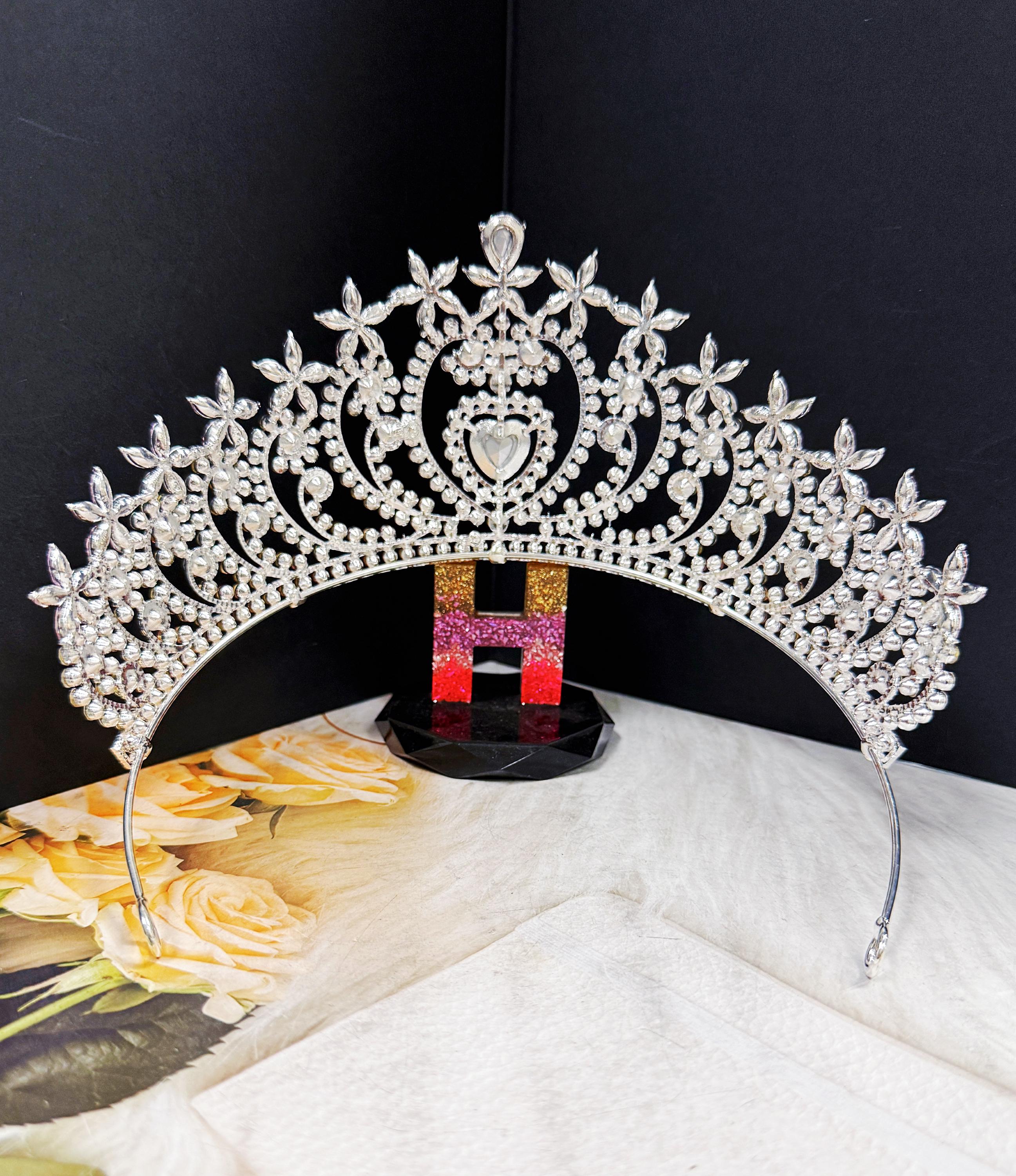 ⭐?️Heart Crystal Cz Tiara CZ Cubic Zirconia Silver Tiara Crown Bridal Pageant Wedding  main image 2