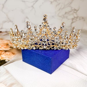 Gold Tiara Crown for Women, Wedding Tiara for Bride, Queen Crown, Royal Princess Tiara, Gold Tiara, Quinceanera Headpiece for Birthday