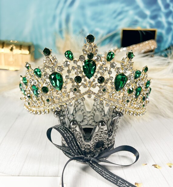 Green Crystal Bridal Tiara, Gold Rhinestone Wedding Crown - Etsy