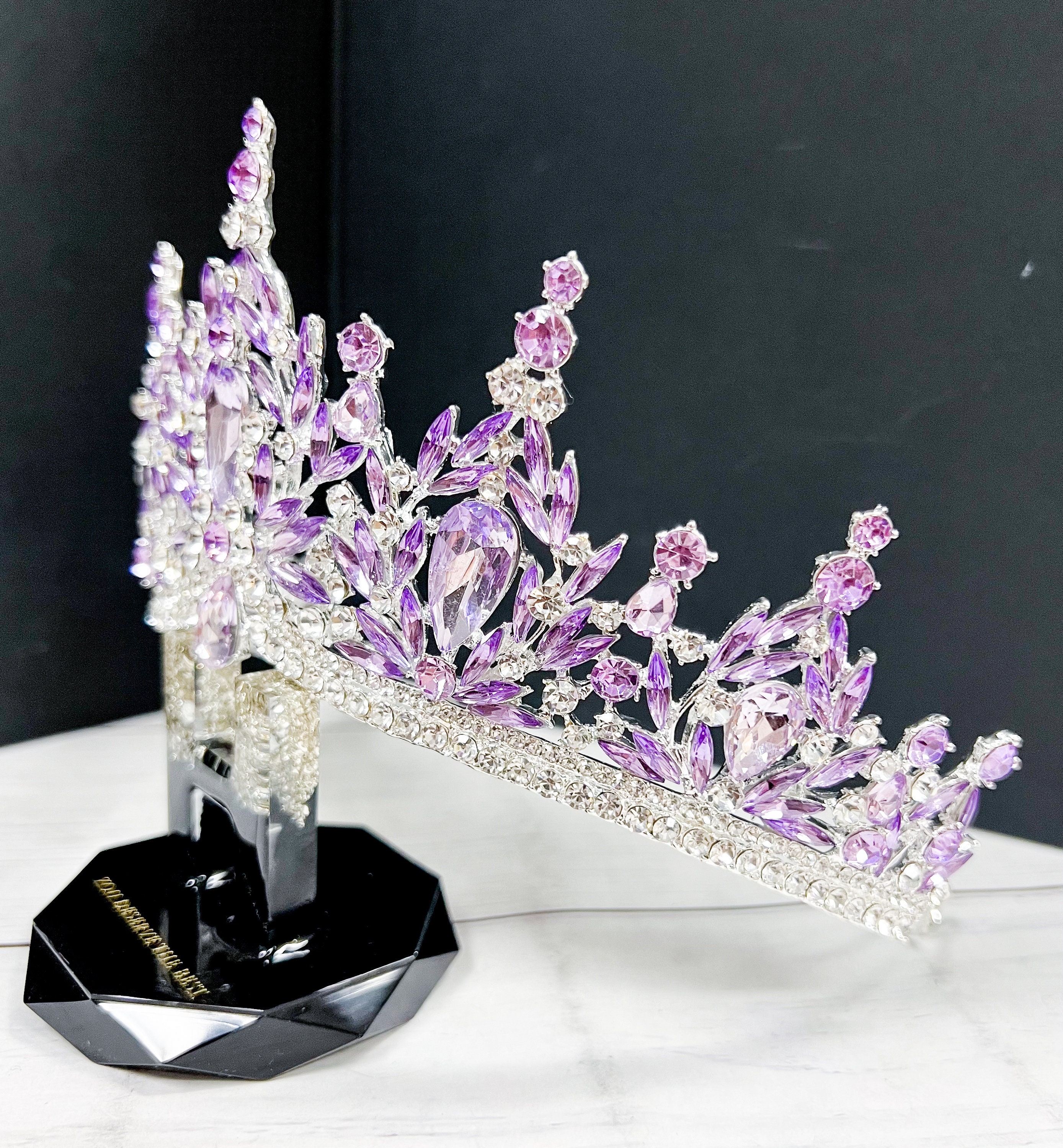 Lavender Crystal Crown, Silver Bridal Crown, Wedding Headpiece, Pageant Crown Ornate Silver Purple Crystal Tiara Bridal Crown Birthday  main image 3