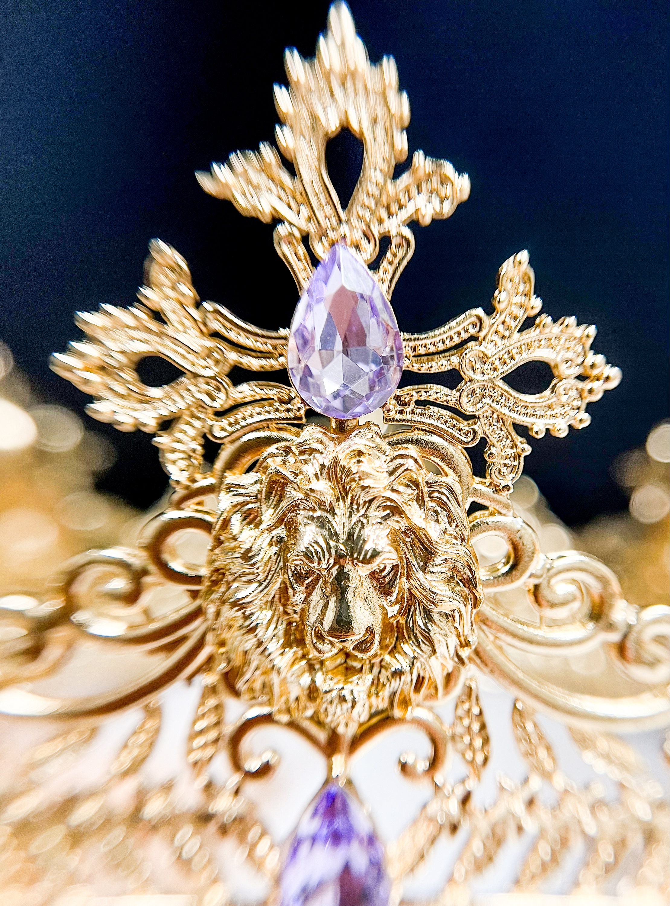 Prince Wedding Headpiece, Lavender Crystal Crown, Vintage Gold Wedding Crown Prince Wedding Headpiece, Lavender Crystal Crown for Groom  main image 2