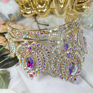 Miss Universe Pageant Hair Jewelry Headpiece, Bridal Wedding Gold Crown ...