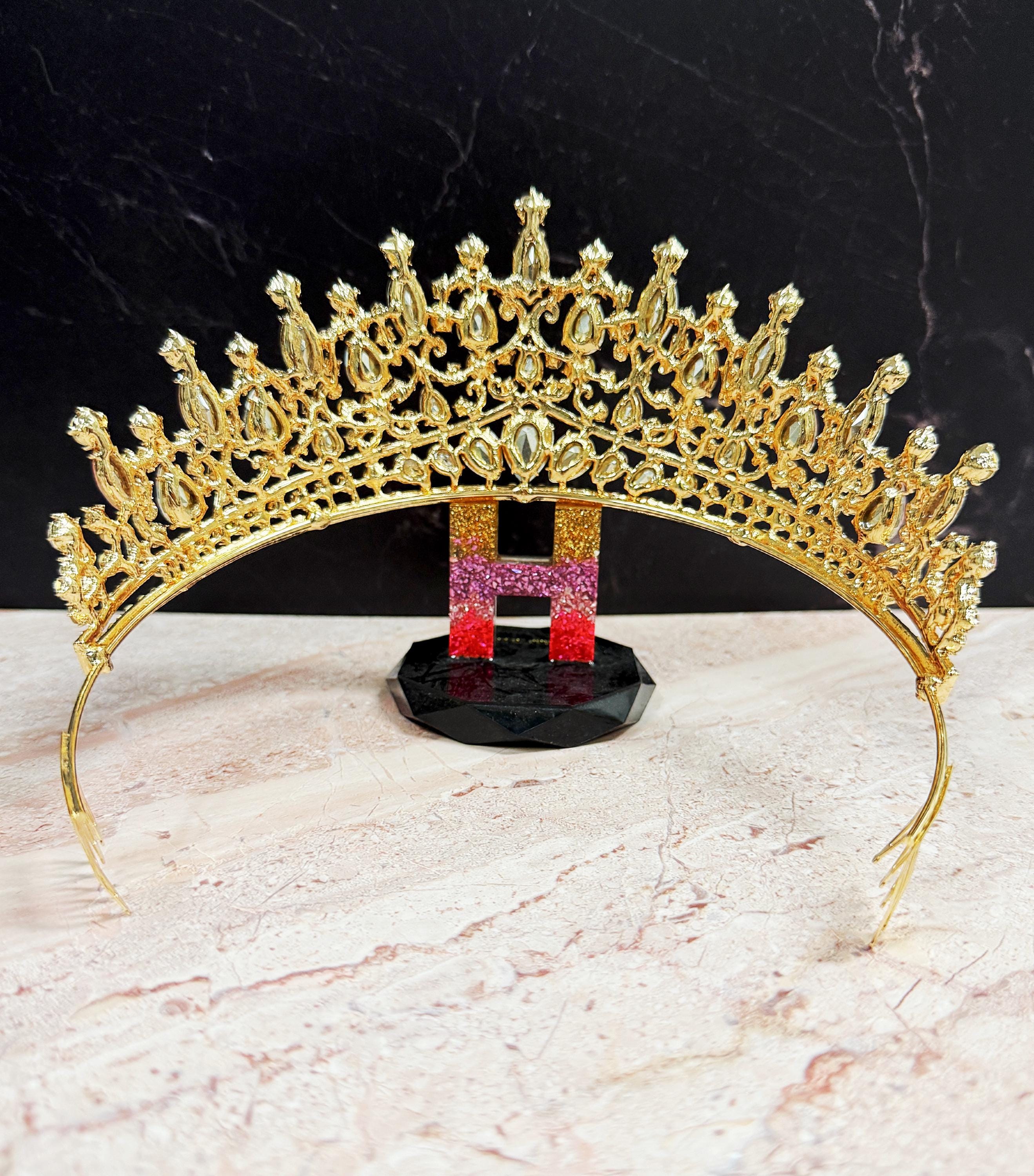 Pink Gemstone Gold Tiara, Princess Headdress, Prom Crown - Etsy display picture 1