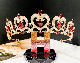 Burgundy Rhinestone Tiara: Gold Heart Princess Crown - Etsy display picture 1