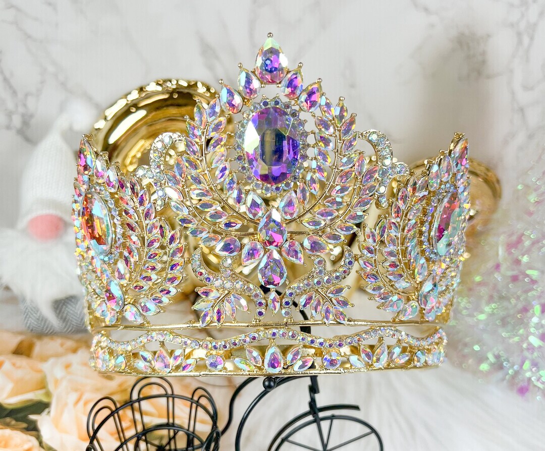 Miss Universe Pageant Hair Jewelry Headpiece, Bridal Wedding Gold Crown ...