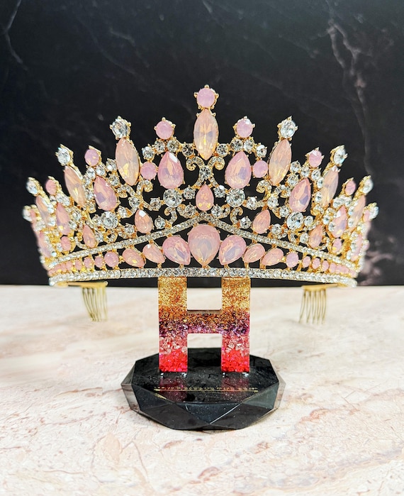 Pink Gemstone Gold Tiara, Princess Wedding, Prom, Birthday  display picture 1