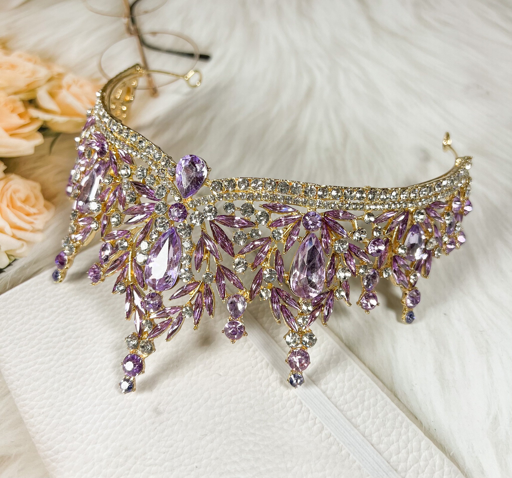 Victorian Gold Jewelry, Princess Crown, Goddess Jewelry, Purple Crystal Tiara Amazon.com: CURASA Gold Princess Crown Purple Tiaras and  main image 2