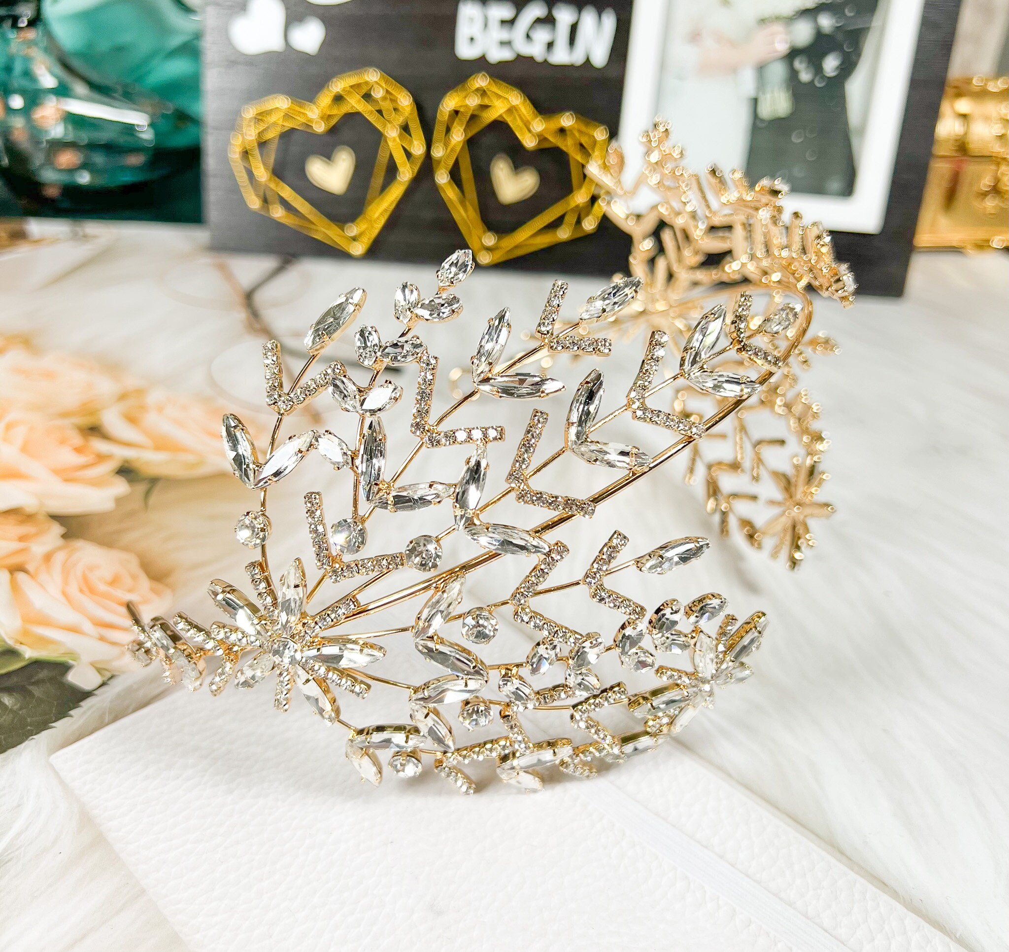 Crystal Bridal Headband: Gold Wedding Hairpiece Crown