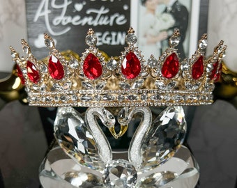 Red Rhinestone Wedding Crown | Elegant Bridal Headpiece | Princess Tiara for Bride | Gift for her | Royal Gift | Wedding accessories