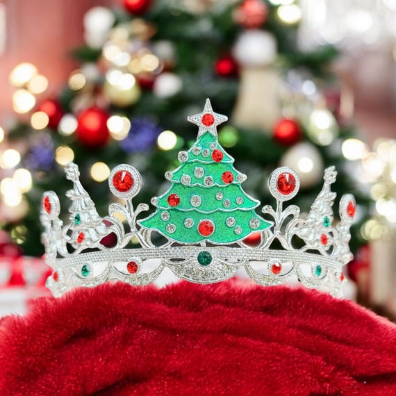 Crystal Christmas Tree Crown: Silver Holiday Headpiece  display picture 3