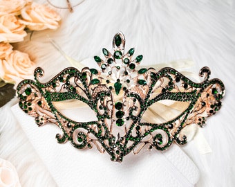 Masquerade Mask Luxury Green Crystal, Rhinestone Eye Mask, Elegant Party Mask, Birthday, New Year, Theatrical, Mardi Gras, Wedding, Prom