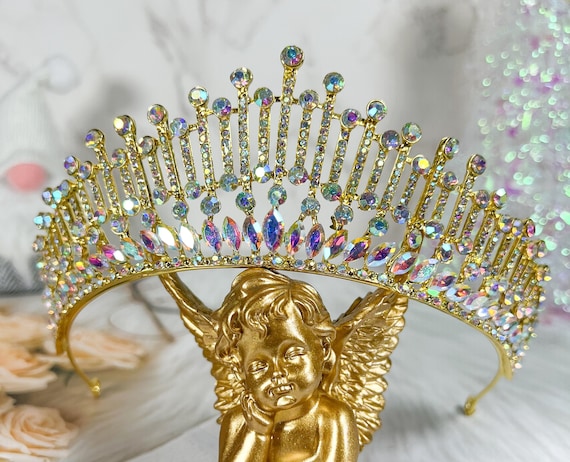 Couronne Pour Les Femmes,Vintage Baroque Vert Strass Argent Diadème Bijoux De Cheveux Pour Fille Reine Princesse Mariée Anniversaire Mariage