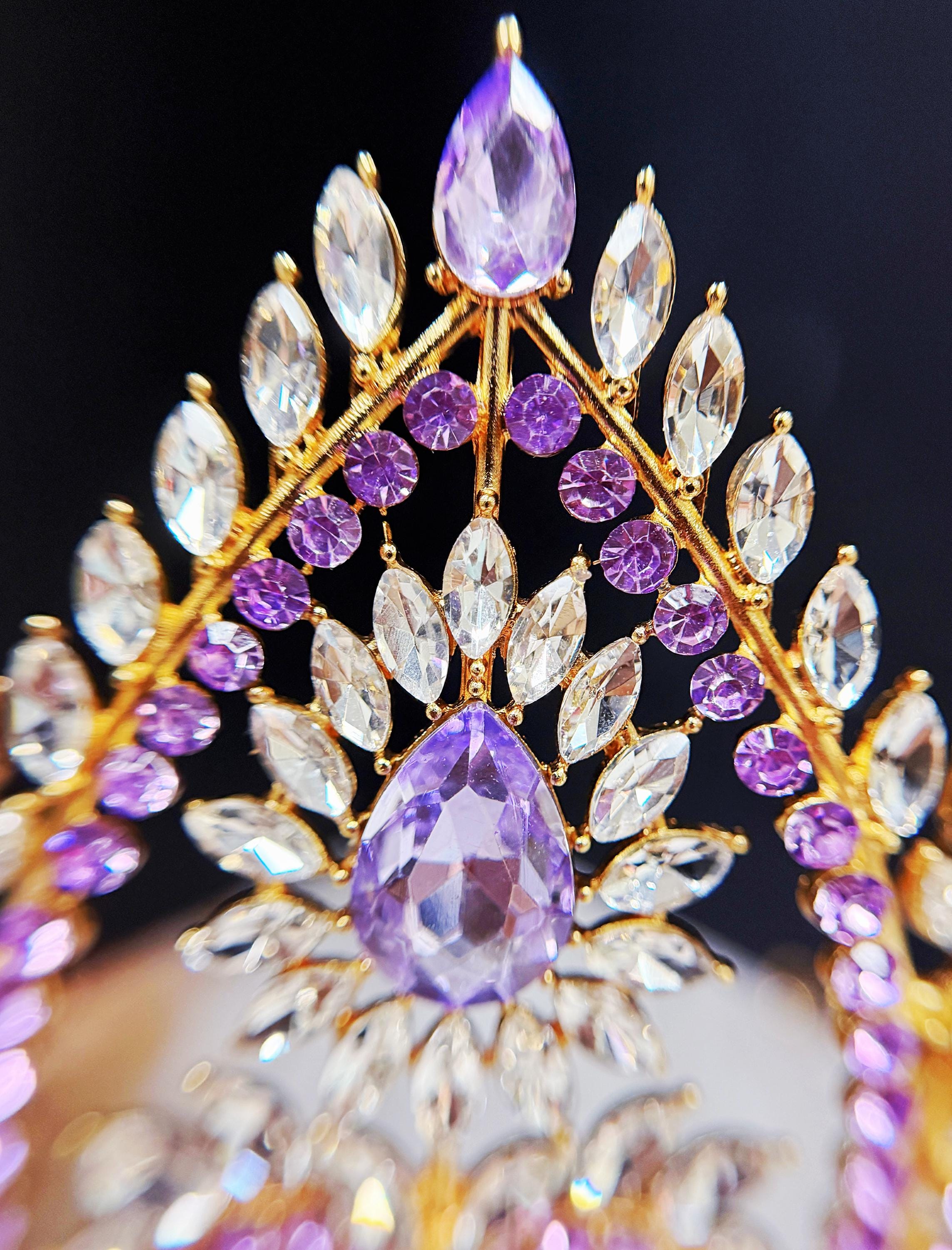 Purple Crystal Pageant Crown: Victorian Gold Princess Tiara 