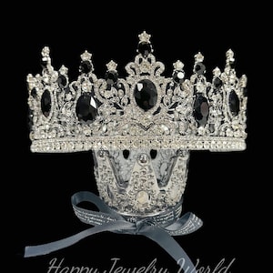 Royal Queen Crown for Women, Silver Wedding Crown, Black Crystal Crown, Cosplay, Costume, Wedding Headpiece, Halloween Crown, Birthday Crown