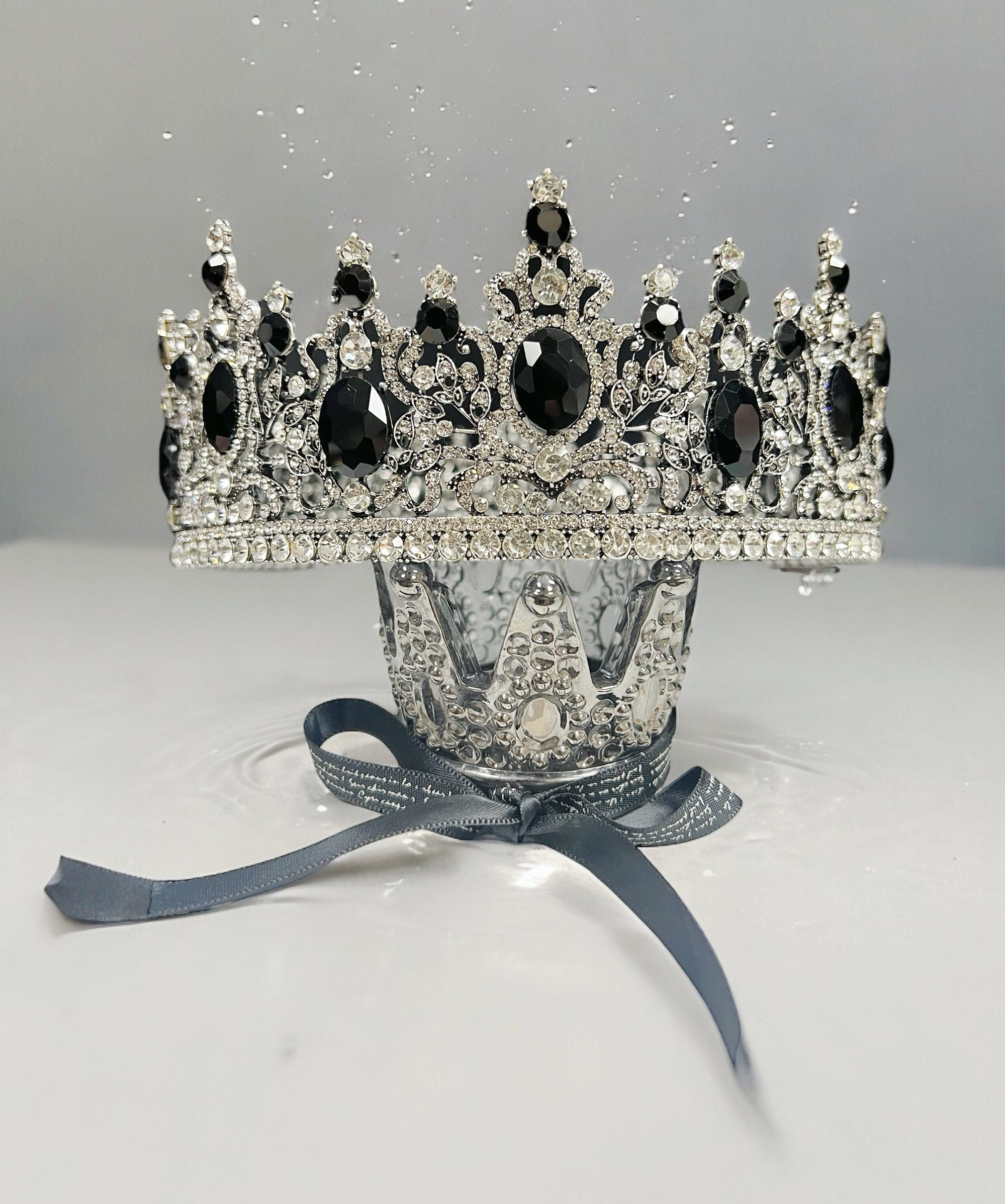 Royal King Black Crystal Crown, Wedding Silver Crown  display picture 1