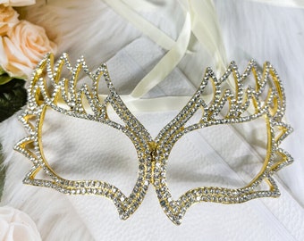 Gold Kristall Maskerade Maske: Venezianische Karneval Ball Maske