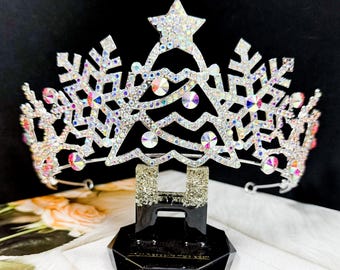 Silver Rhinestone Christmas Tree Crown, Holiday Party  display picture 2