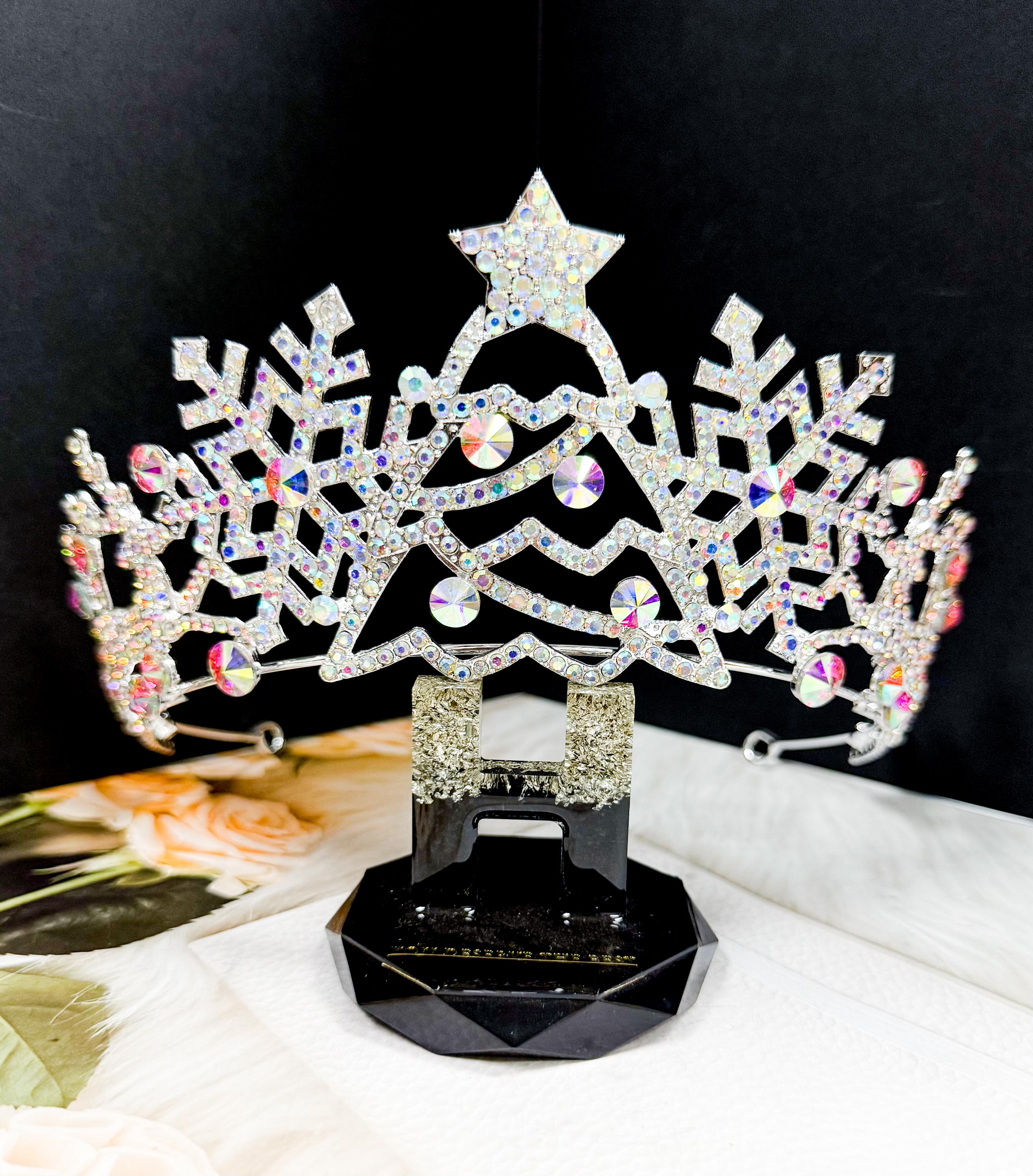 Christmas Crown, Reindeer Crystal Tiara, White Christmas Party, Xmas Tree Topper Gold Antler Crown Winter Deer Tiara Festive Christmas  main image 3
