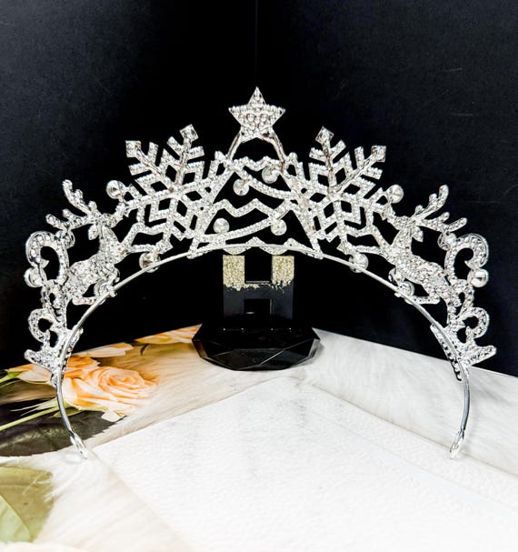 Silver Rhinestone Christmas Tree Crown, Holiday Party  display picture 3