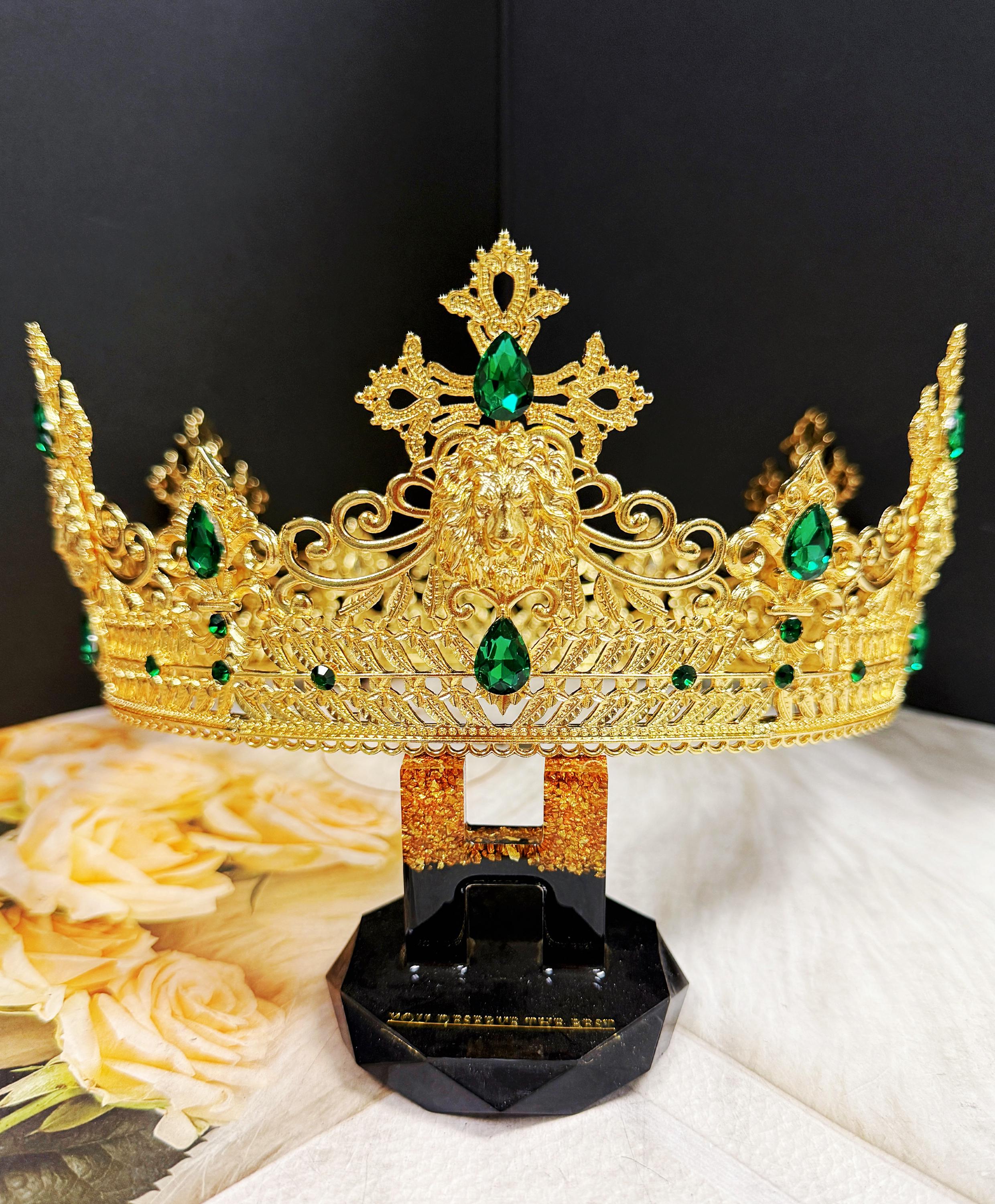 ??HOST PICK!! ?? Imperial Emerald Green Crystal Embellished Gold Crown ??✨ Emerald Green and Gold Crown: Renaissance, Wedding, Prom  main image 3