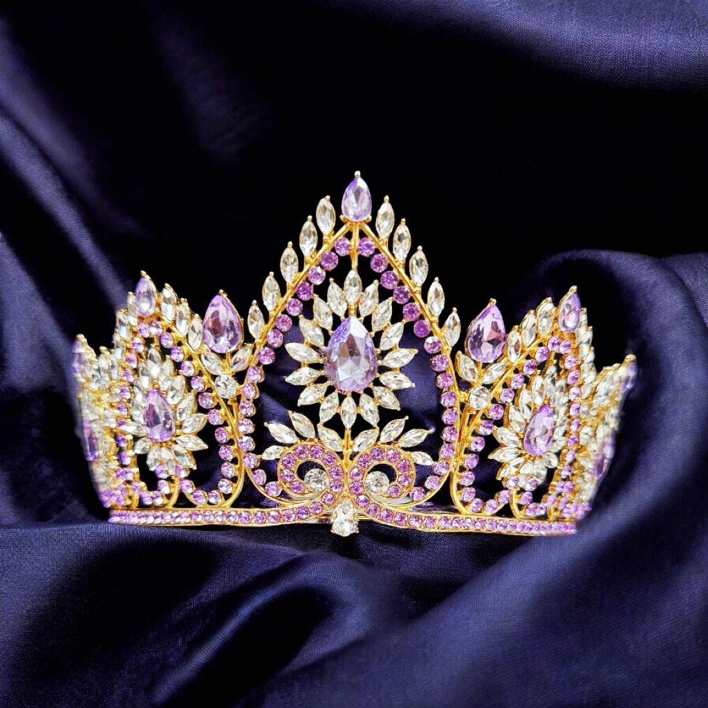 Purple Crystal Pageant Crown: Victorian Gold Princess Tiara  display picture 3