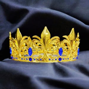 Gold Prinzen Krone: Blauer Stein Fleur de Lis Renaissance Haarschmuck