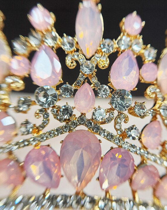 Pink Gemstone Gold Tiara, Princess Headdress, Prom Crown  display picture 1