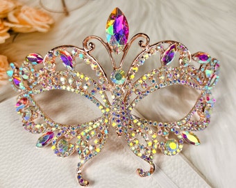 Butterfly Crystal Masquerade Mask, Wedding Party Gold Eye Mask, Cosplay, Costume, Masquerade Ball, Mardi Gras, Prom, Fashion Jewelry Gift