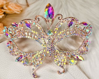 Butterfly Crystal Masquerade Mask, Wedding Party Gold Eye Mask, Cosplay, Costume, Masquerade Ball, Mardi Gras, Prom, Fashion Jewelry Gift