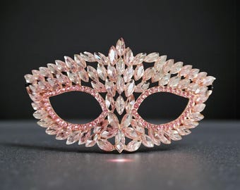 Gold masquerade mask, Pink Crystal Mask, Wedding party mask, Masquerade ball mask, Venetian masquerade mask, Cosplay costume accessory