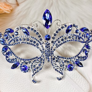 Butterfly Blue Masquerade Mask, Wedding Party Silver Eye Mask, Cosplay, Costume, Masquerade Ball, Mardi Gras, Prom, Fashion Jewelry Gift