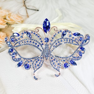 Butterfly Blue Masquerade Mask, Wedding Party Gold Eye Mask, Cosplay, Costume, Masquerade Ball Party, Mardi Gras, Prom, Fashion Jewelry Gift