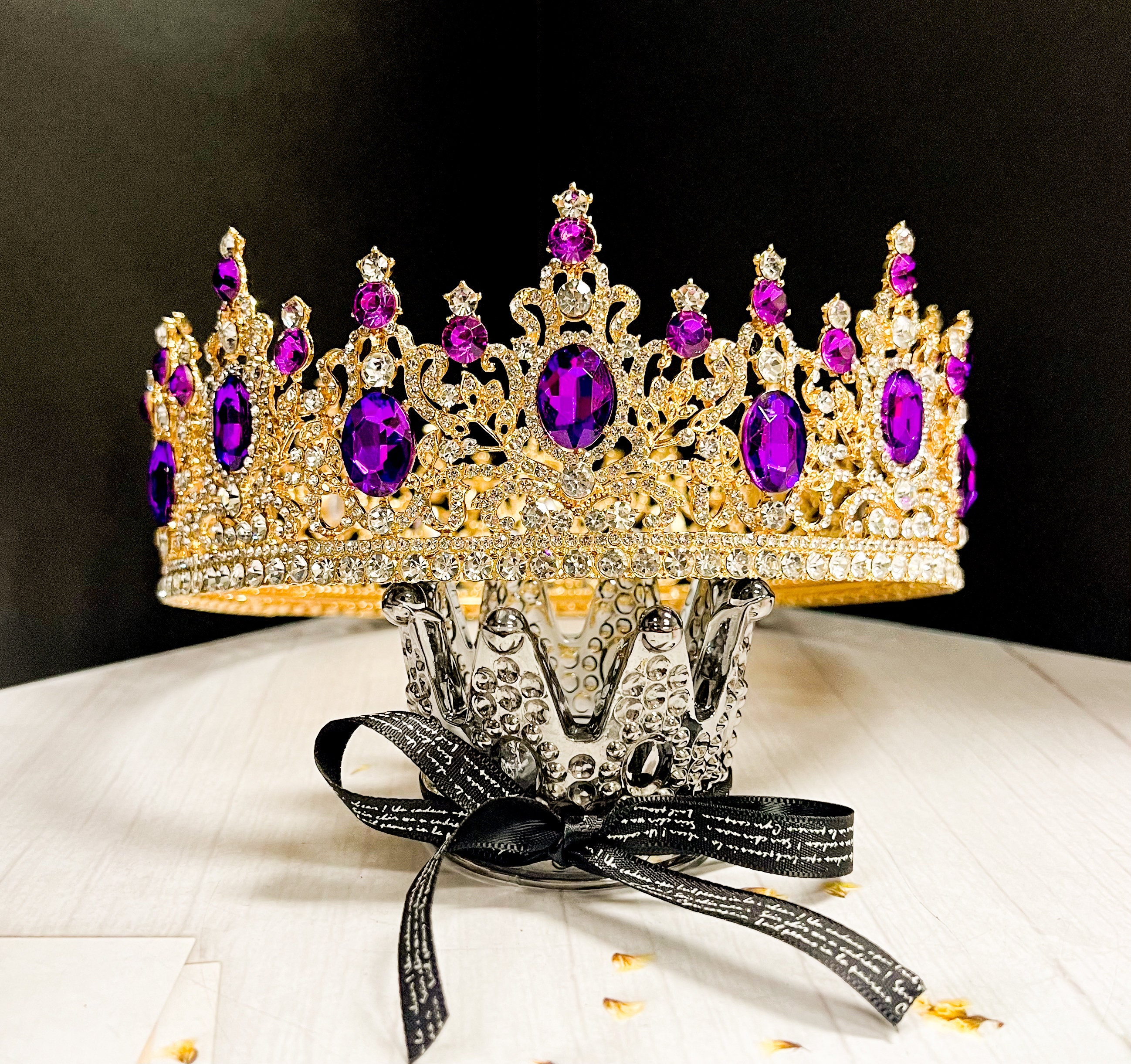 Gold Tone Tiara with Purple and Black Gem Accents Regina main image 2