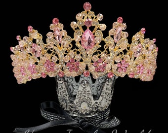 Pink Rhinestone Crown, Princess Crystal Tiara, June Pink Birthstone, Birthday Crown, Wedding Headband, Bridesmaid hair Jewelry, Flower Crown