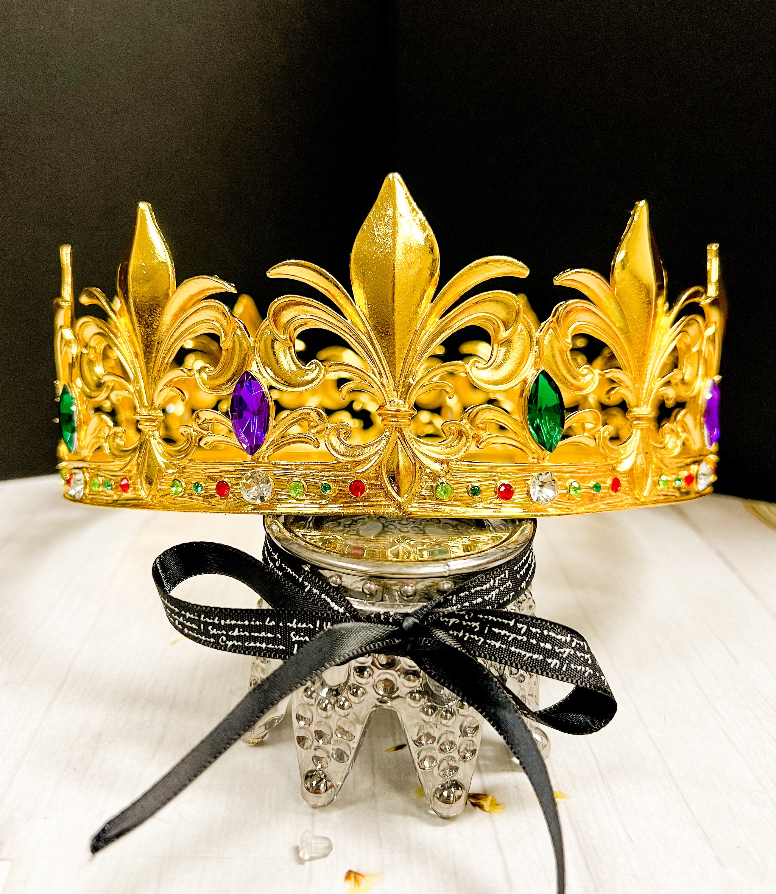 Mardi Gras Fleur-de-lis King Crown: Gemstone Royal Headwear 