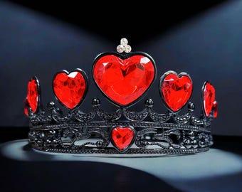 Gothic Black and Red Heart Crown Tiara Amazon.com: CIEHER Queen of Hearts Costume - Gothic Red  main image 4